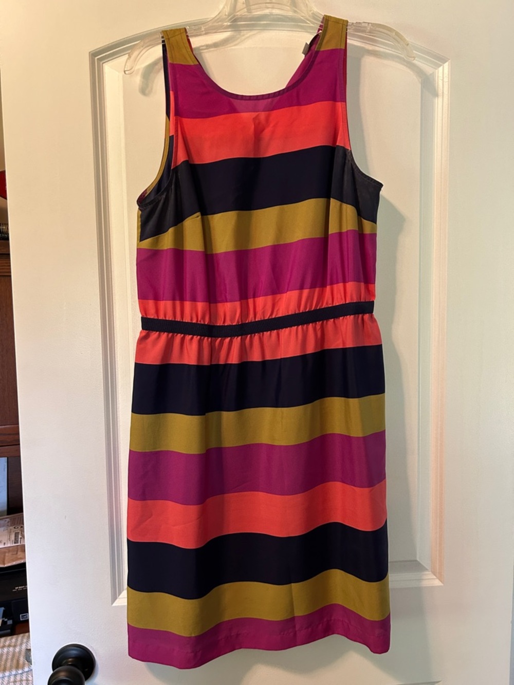 LOFT Multicolor Striped Sleeveless Dress in Pink, Orange, Black, and Olive